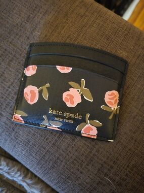kate spade Black Card Holder with Pink Floral Print
